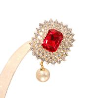 Cubic Zirconia Brooch, Brass, with Plastic Pearl, Square, plated, micro pave cubic zirconia & for woman 