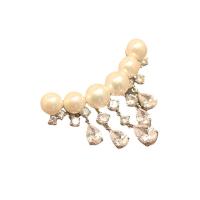 Plastic Pearl Brooch, Brass, with Plastic Pearl, silver color plated, micro pave cubic zirconia & for woman, silver color 