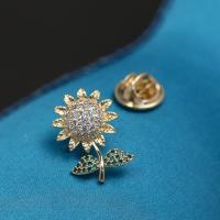 Cubic Zirconia Brooch, Brass, Sunflower, gold color plated, micro pave cubic zirconia & for woman, golden 
