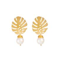 Freshwater Pearl Drop Earring, Zinc Alloy, with Freshwater Pearl, gold color plated, fashion jewelry & for woman 