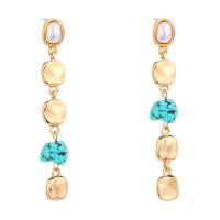 Turquoise Zinc Alloy Earring, with turquoise & Glass Pearl, gold color plated, fashion jewelry & for woman, blue 