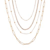 Fashion Multi Layer Necklace, Zinc Alloy, gold color plated, multilayer & for woman & with rhinestone, 480mm 