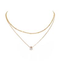 Fashion Multi Layer Necklace, Zinc Alloy, gold color plated, Double Layer & micro pave cubic zirconia & for woman, 430mm 
