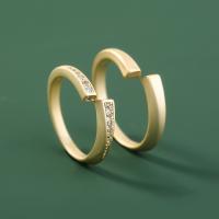 Пара кольца палец, Латунь, плакирован золотом, Регулируемый & инкрустированное микро кубического циркония, продается Пара