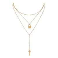 Fashion Multi Layer Necklace, Zinc Alloy, Lock and Key, gold color plated, multilayer & for woman, 500mm 