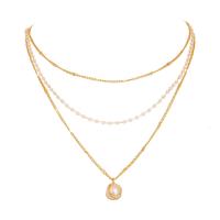 Fashion Multi Layer Necklace, Zinc Alloy, with Glass Pearl & Brass, gold color plated, multilayer & for woman, 500mm 