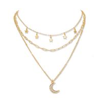 Fashion Multi Layer Necklace, Zinc Alloy, with Brass, gold color plated, multilayer & for woman & with rhinestone, 500mm 