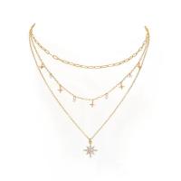 Fashion Multi Layer Necklace, Zinc Alloy, gold color plated, multilayer & micro pave cubic zirconia & for woman, 500mm 