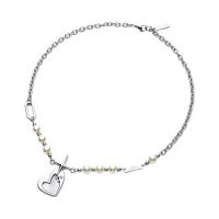 Stainless Steel Jewelry Necklace, 304 Stainless Steel, with Plastic Pearl & Zinc Alloy, with 1.96inch extender chain, Heart, for woman & enamel Approx 17.7 Inch 