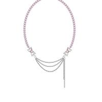 Collar de perlas de plástico, acero inoxidable 304, con Perlas plásticas & aleación de zinc, con 1.96inch extender cadena, Lazo, para mujer & con diamantes de imitación, longitud:aproximado 16.5 Inch, Vendido por UD