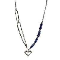 Stainless Steel Jewelry Necklace, 304 Stainless Steel, with Glass Beads, with 2.75inch extender chain, Heart, for woman & with rhinestone & hollow Approx 18.1 Inch 