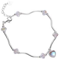 Crystal Bracelets, Brass, with Crystal & Sea Opal, with 1.96inch extender chain, Heart, platinum color plated, fashion jewelry & for woman Approx 6.1 Inch 