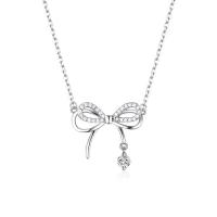 Rhinestone Zinc Alloy Necklace, Bowknot, platinum color plated, for woman & with rhinestone & hollow Approx 16 Inch 