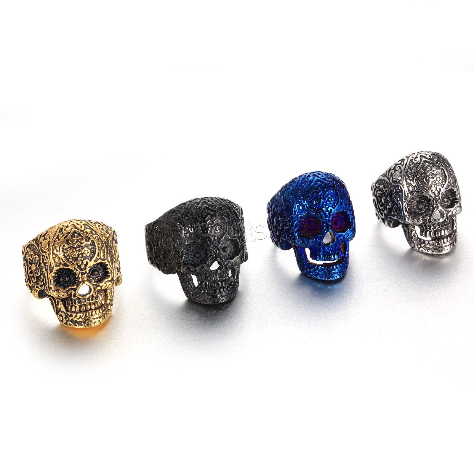 304 Stainless Steel Finger Ring, Skull, plated, different size for choice & for man, more colors for choice, Sold By PC