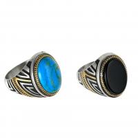 Titanium Steel Finger Ring, with turquoise & Black Stone, platinum color plated  & for man 