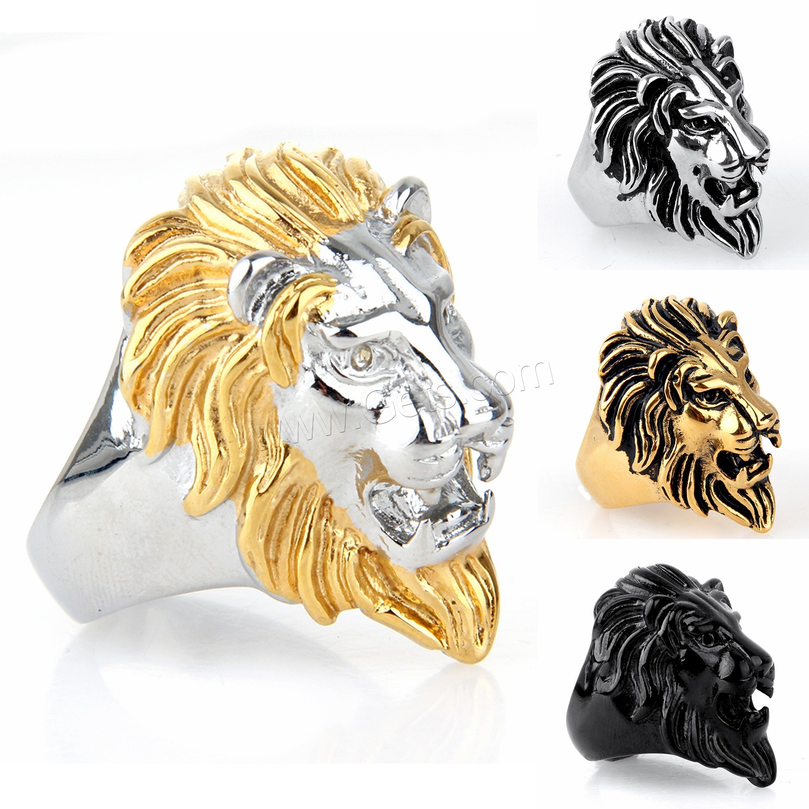Partículas de acero anillo, León, chapado, diverso tamaño para la opción & para hombre, más colores para la opción, Vendido por UD