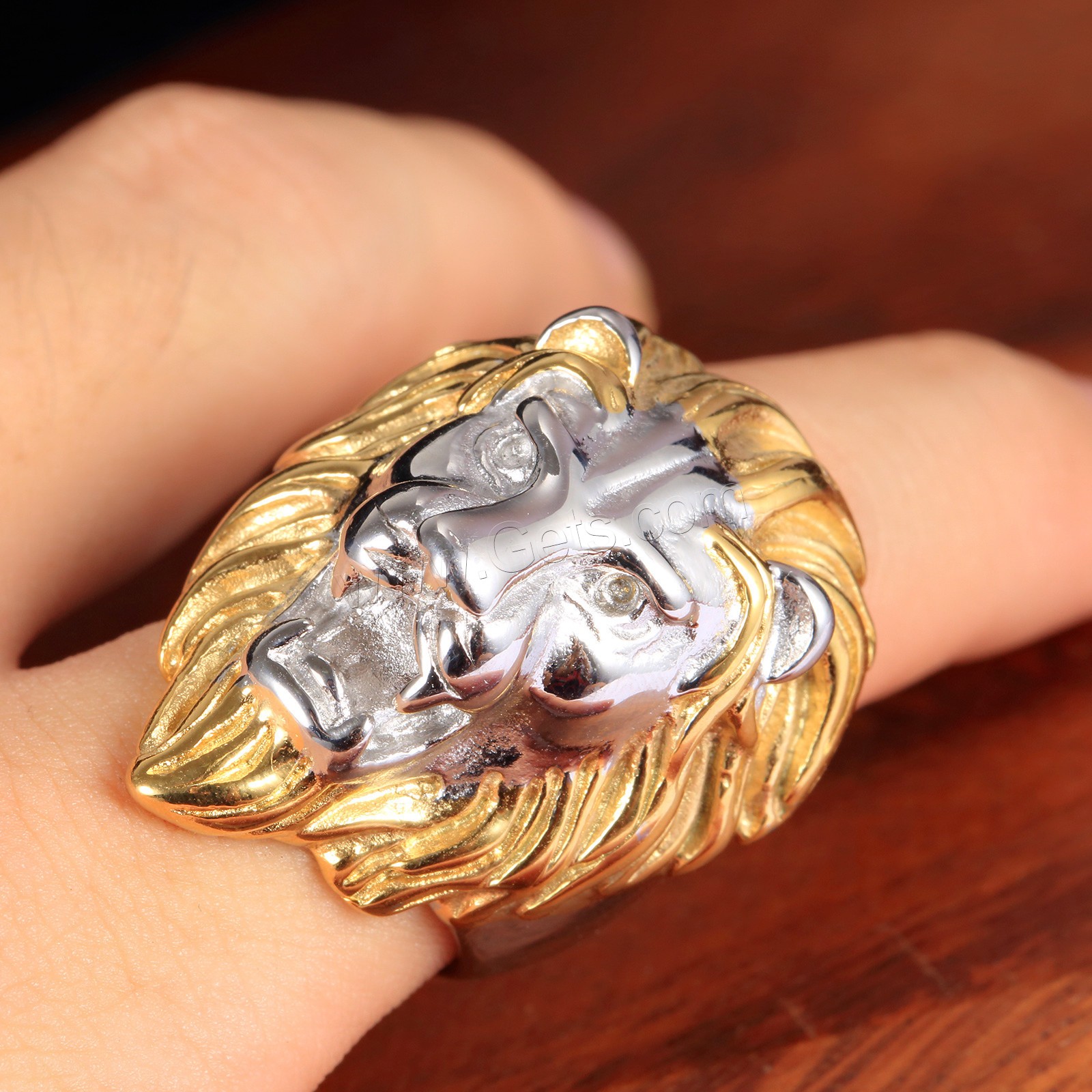 Partículas de acero anillo, León, chapado, diverso tamaño para la opción & para hombre, más colores para la opción, Vendido por UD