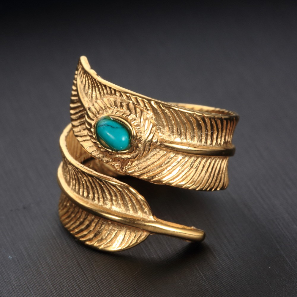 304 Stainless Steel Cuff Finger Ring, with turquoise, Feather, plated, different size for choice & for man, more colors for choice, Sold By PC