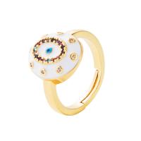 Brass Open Finger Ring, gold color plated, Adjustable & micro pave cubic zirconia & for woman & enamel 