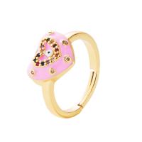 Brass Open Finger Ring, Heart, gold color plated, Adjustable & micro pave cubic zirconia & for woman & enamel 20mm 