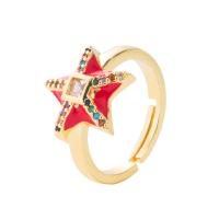 Brass Open Finger Ring, Star, gold color plated, Adjustable & micro pave cubic zirconia & for woman & enamel 20mm 