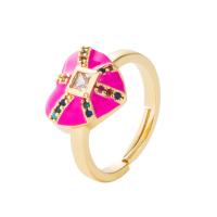 Brass Open Finger Ring, Heart, gold color plated, Adjustable & micro pave cubic zirconia & for woman & enamel 20mm 