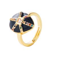 Brass Open Finger Ring, gold color plated, Adjustable & micro pave cubic zirconia & for woman & enamel 20mm 