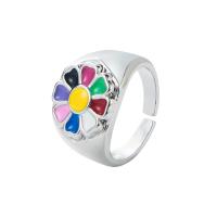Brass Cuff Finger Ring, Flower, platinum color plated, Adjustable & for woman & enamel 20mm 