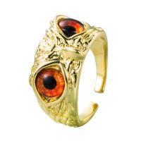 Brass Cuff Finger Ring, with Plastic, Owl, gold color plated, Adjustable & for woman 