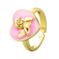 Латунь Манжеты палец кольцо, Сердце, плакирован золотом, Регулируемый & Женский & эмаль, Много цветов для выбора продается PC