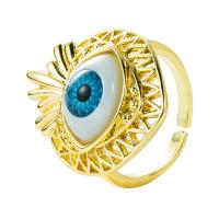Brass Cuff Finger Ring, with Plastic, Eye, gold color plated, Adjustable & for woman 20mm 