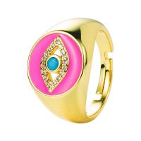 Brass Open Finger Ring, gold color plated, Adjustable & micro pave cubic zirconia & for woman & enamel 
