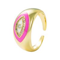 Brass Cuff Finger Ring, gold color plated, Adjustable & micro pave cubic zirconia & for woman & enamel 20mm 