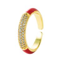 Brass Cuff Finger Ring, gold color plated, Adjustable & micro pave cubic zirconia & for woman & enamel 20mm 