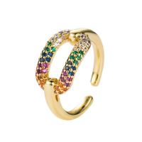 Brass Cuff Finger Ring, gold color plated, micro pave cubic zirconia & for woman & hollow 11mm 