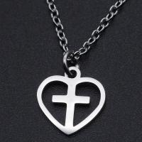 Titanium Steel Jewelry Necklace, Heart and Cross, Vacuum Ion Plating, Unisex & hollow Approx 40 cm 