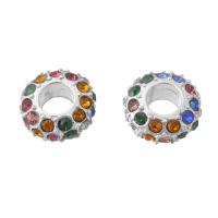 Zinc Alloy Spacer Beads, Flat Round, silver color plated, DIY & with rhinestone 