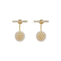 Zinc Alloy Drop Earring, with Plastic Pearl, Round, gold color plated, fashion jewelry & micro pave cubic zirconia & for woman, golden, 22mm 