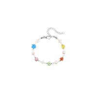 Lampwork Bracelets, Crystal, with Fishing Line & Lampwork & Plastic Pearl & Brass, with 5cm extender chain, Flower, silver color plated, fashion jewelry & for woman, multi-colored cm 