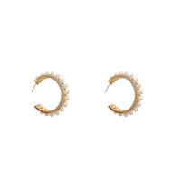 Plastic Pearl Zinc Alloy Earring, with Plastic Pearl, Donut, high quality gold color plated, fashion jewelry & for woman & with rhinestone, golden 