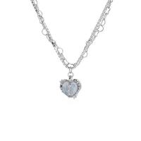 Titanium Steel Jewelry Necklace, with 5cm extender chain, Heart, silver color plated, fashion jewelry & micro pave cubic zirconia & for woman, silver color cm 