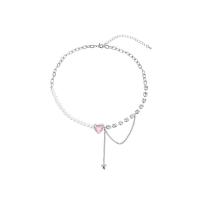 Cubic Zircon Micro Pave Brass Necklace, with Plastic Pearl, with 8cm extender chain, Heart, silver color plated, fashion jewelry & micro pave cubic zirconia & for woman, silver color Approx 40 cm 