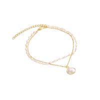 Bracelets de perles en plastique, laiton, avec perle de plastique, avec 5cm chaînes de rallonge, dôme, Placage de couleur d'or, Double couche & bijoux de mode & pour femme, doré Environ 16.6/17 cm, Vendu par PC