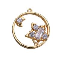 Cubic Zirconia Micro Pave Brass Pendant, real gold plated, micro pave cubic zirconia & hollow 