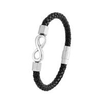 Leatheroid Cord Bracelets, Leather, with 316L Stainless Steel, plated, braided bracelet & for man 215mm 