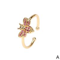 Brass Cuff Finger Ring, Bee, gold color plated, Adjustable & micro pave cubic zirconia & for woman 