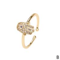 Brass Cuff Finger Ring, Hand, gold color plated, Adjustable & micro pave cubic zirconia & for woman & enamel 