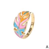 Brass Cuff Finger Ring, Leaf, gold color plated, Adjustable & for woman & enamel 