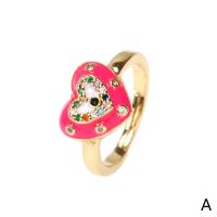 Brass Open Finger Ring, Heart, gold color plated, Adjustable & micro pave cubic zirconia & for woman & enamel 