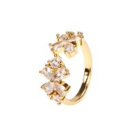 Brass Cuff Finger Ring, gold color plated, Adjustable & micro pave cubic zirconia & for woman, 22mm 